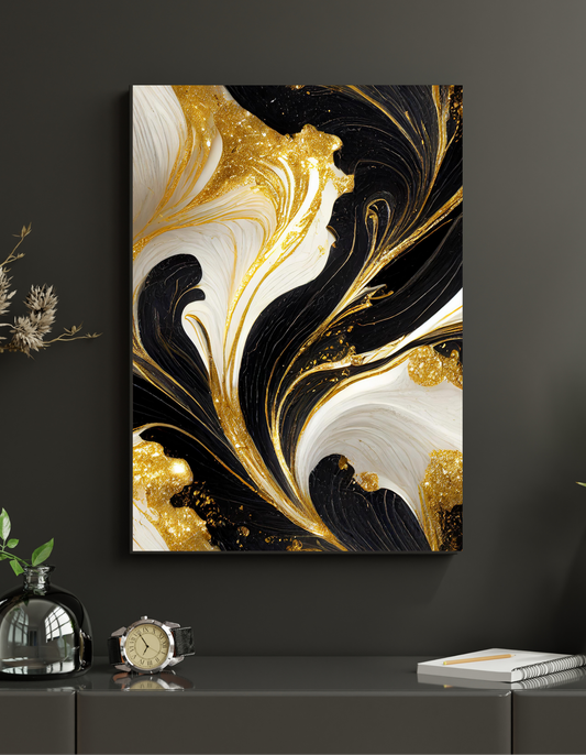 Wall-Art. White, Black and Gold Marbled