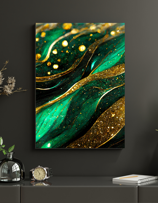 Wall-Art. Green, Black and Gold Marbled