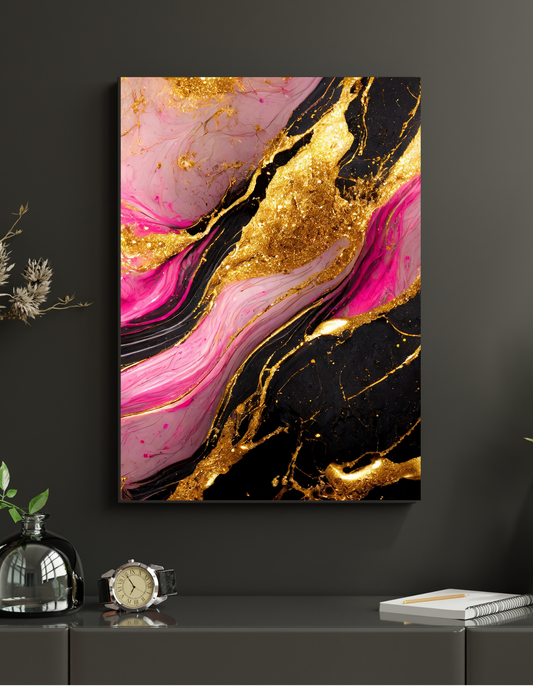Wall-Art. Pink, Black and Gold Marbled