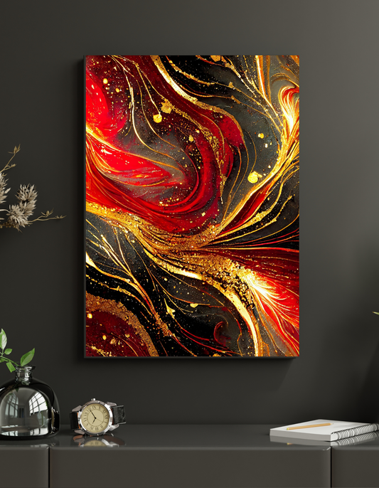 Wall-Art. Red, Black and Gold Marbled
