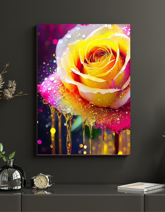 Wall-Art. Yellow-Pink Rose